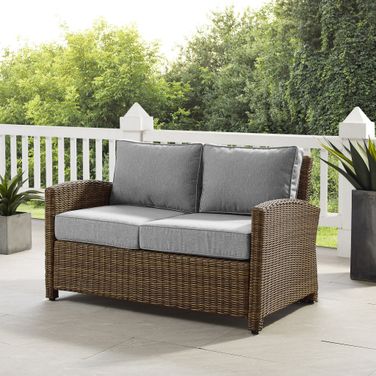 Bradenton Wicker Outdoor Loveseat In Gray and Weathered Brown