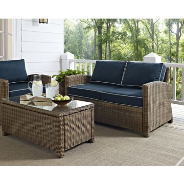 Bradenton Wicker Outdoor Loveseat In Navy and Weathered Brown