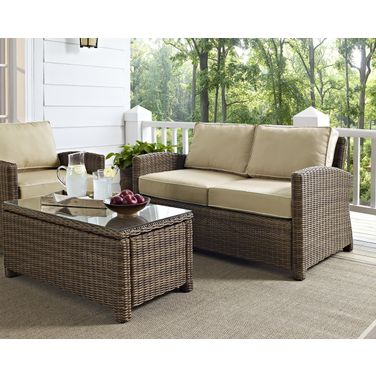 Bradenton Wicker Outdoor Loveseat In Sand and Weathered Brown