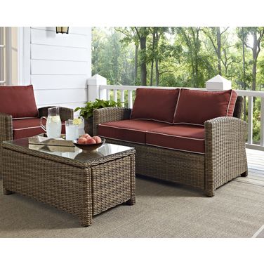 Bradenton Wicker Outdoor Loveseat In Sangria and Weathered Brown