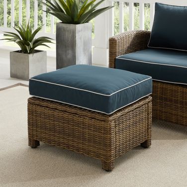 Bradenton Wicker Outdoor Ottoman In Navy and Weathered Brown