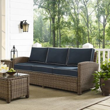 Bradenton Wicker Outdoor Sofa In Navy and Weathered Brown