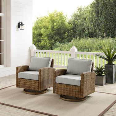 Bradenton Wicker Swivel Rocker Outdoor Chair In Gray and Weathered Brown - Set of 2
