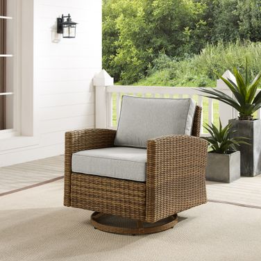 Bradenton Wicker Swivel Rocker Outdoor Chair In Gray and Weathered Brown