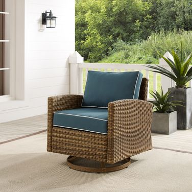 Bradenton Wicker Swivel Rocker Outdoor Chair In Navy and Weathered Brown