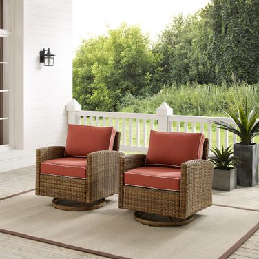 Bradenton Wicker Swivel Rocker Outdoor Chair In Sangria and Weathered Brown - Set of 2
