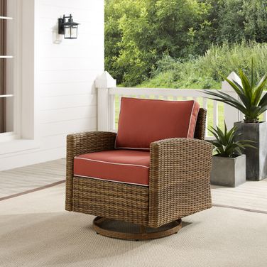 Bradenton Wicker Swivel Rocker Outdoor Chair In Sangria and Weathered Brown
