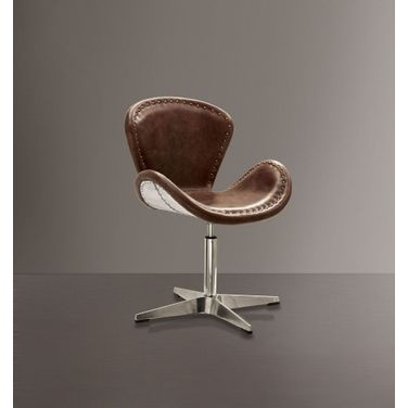 Brancaster Retro Brown Leather Nailhead Swivel Accent Chair