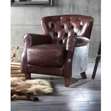 Brancaster Vintage Brown and Aluminum Accent Chair