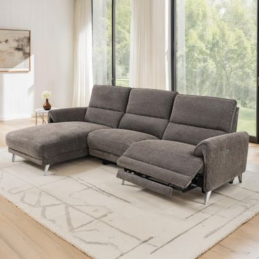 Brande Left Chaise Power Sectional In Brown