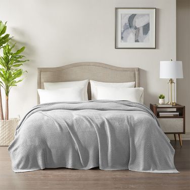 Bree Acrylic Knitted King Blanket In Grey