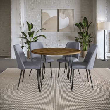 Brennan 5 Piece 42 Inch Round Dining Set with Faux Leather Chairs In Grey