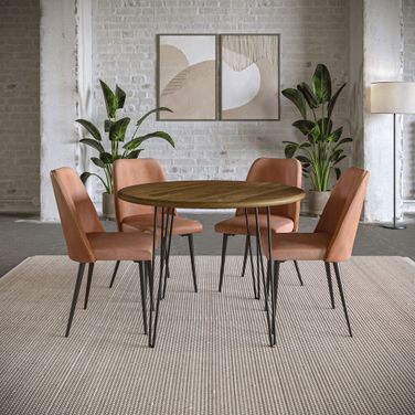 Brennan 5 Piece 42 Inch Round Dining Set with Faux Leather Chairs In Light Brown