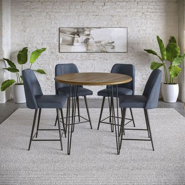 Brennan 5 Piece Round Counter Height Dining Set with Upholstered Barstools In Blueberry