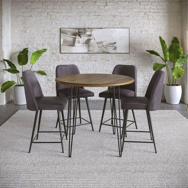 Brennan 5 Piece Round Counter Height Dining Set with Upholstered Barstools In Dark Brown