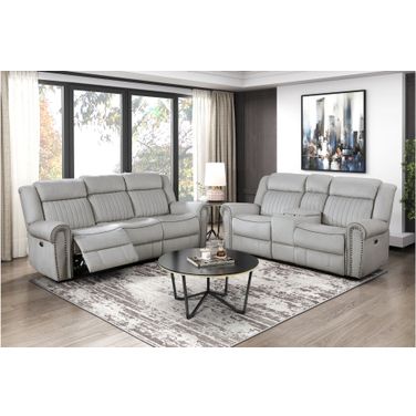 Brennen Power Double Reclining Living Room Set In Gray
