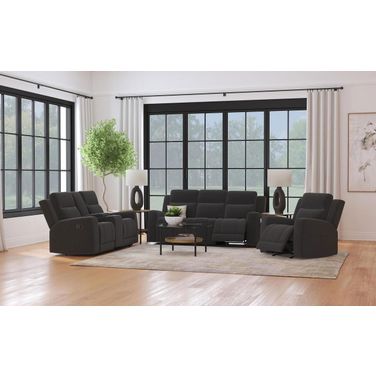 Brentwood Upholstered Motion Reclining Living Room Set In Dark Charcoal