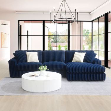 Breton Sectional Sofa with 4 Pillows In Gray and Blue
