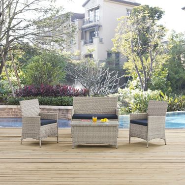 Bridge Light Gray Navy 4 Piece Outdoor Patio Conversation Set