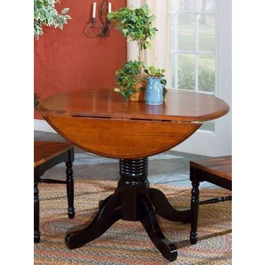 British Isles 42" Oak Black Round Double Drop-Leaf Dining Table