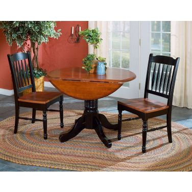 British Isles 42" Oak Black Round Double Drop-Leaf Dining Room Set