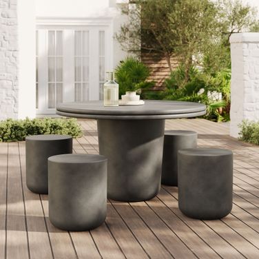 Brion Indoor - Outdoor Patio Concrete 5 Piece Dining Table Set In Gray