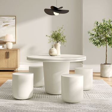 Brion Indoor - Outdoor Patio Concrete 5 Piece Dining Table Set In White