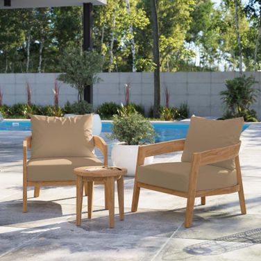 Brisbane 3-Piece Teak Wood Outdoor Patio Set In Light Brown EEI-5835-NAT-LBR