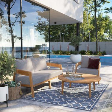 Brisbane 3-Piece Teak Wood Outdoor Patio Set In Natural Gray EEI-5834-NAT-GRY
