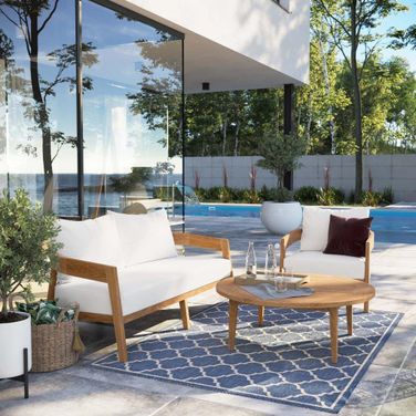 Brisbane 3-Piece Teak Wood Outdoor Patio Set In Natural White EEI-5834-NAT-WHI
