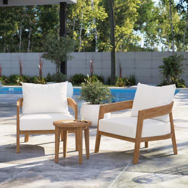 Brisbane 3-Piece Teak Wood Outdoor Patio Set In Natural White EEI-5835-NAT-WHI