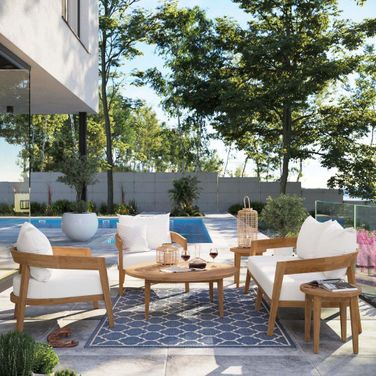 Brisbane 6-Piece Teak Wood Outdoor Patio Set In Natural White