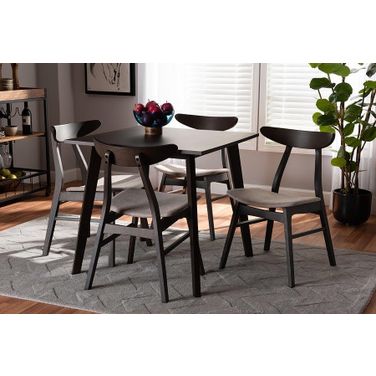 Britte Mid-Century Modern Beige Fabric Upholstered Dark Oak Brown Finished 5-Piece Wood Dining Set