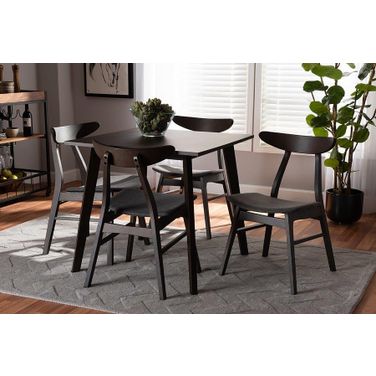 Britte Mid-Century Modern Dark Grey Fabric Upholstered Dark Oak Brown Finished 5-Piece Wood Dining Set