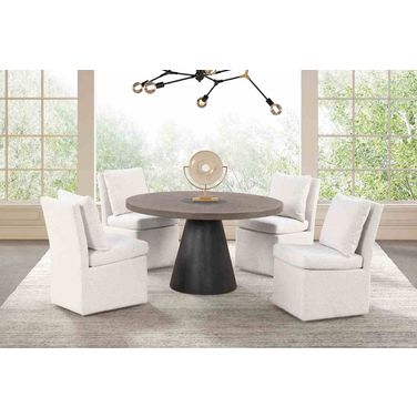 Broager Round Dining Room Set In Rustic Oak and Dark Walnut