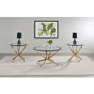 Brooke Round Glass Top Occasional Table Set In Rose Brass
