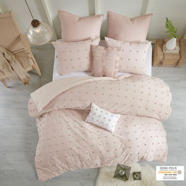 Brooklyn 5 Piece Cotton Jacquard Twin Comforter Set In Pink