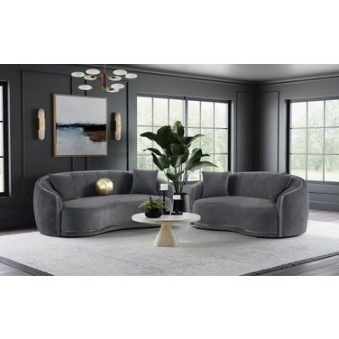 Brookside Velvet Upholstered Curved Living Room Set In Dark Grey