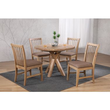 Brownstone Drop Leaf Round Dining Room Set in Warm Brown