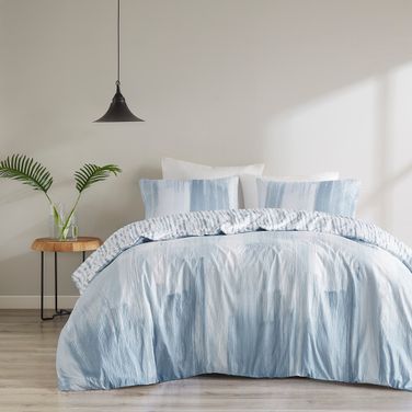 Brush Stroke 3 Piece Oversized Reversible Seersucker King Duvet Cover Mini Set In Blue
