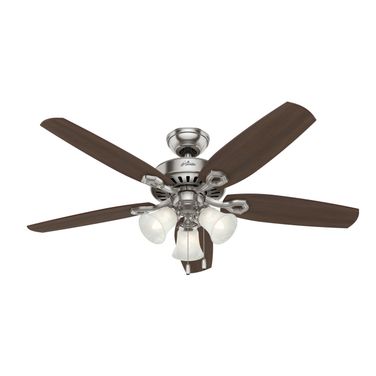 Builder 52 Inch Ceiling Fan with LED Light Kit and Pull Chain In Brushed Nickel and Brazilian Cherry