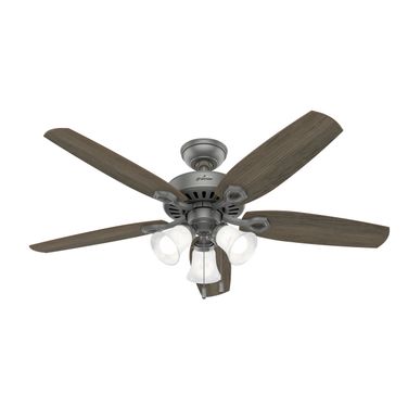 Builder 52 Inch Ceiling Fan with LED Light Kit and Pull Chain In Matte Silver and Warm Grey Oak