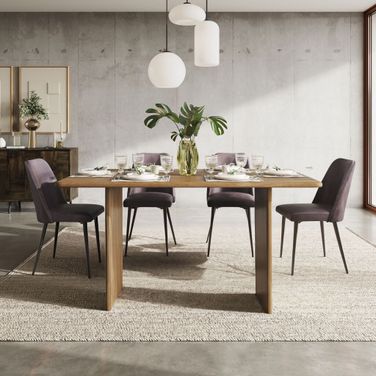 Burke 76 Inch 5 Piece Dining Room Set with Faux Leather Chairs In Dark Brown