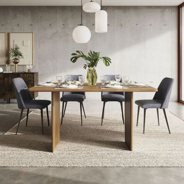 Burke 76 Inch 5 Piece Dining Room Set with Faux Leather Chairs In Grey