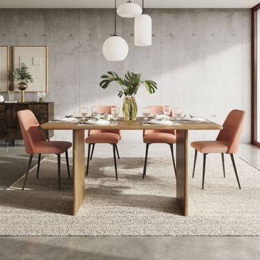 Burke 76 Inch 5 Piece Dining Room Set with Faux Leather Chairs In Light Brown