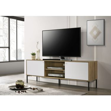 Burke 70 Inch 2-Door TV Stand In White and Oak