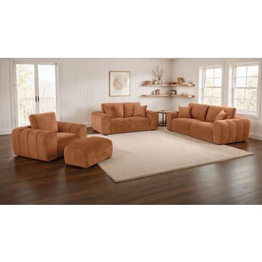 Burnett Chenille Upholstered Wide Arm Living Room Set In Burnt Orange