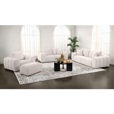 Burnett Chenille Upholstered Wide Arm Living Room Set In Ivory