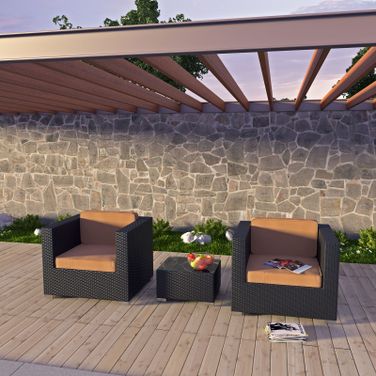 Burrow 3 Piece Outdoor Patio Sofa Set In Espresso and Mocha