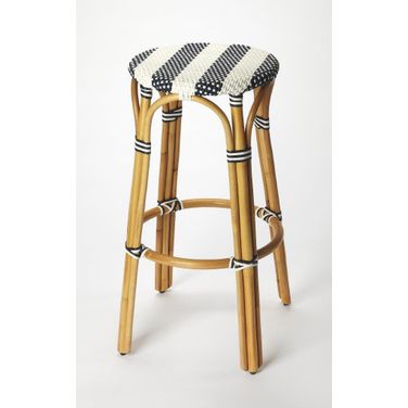 Butler Tobias Blue and White Rattan Bar Stool
